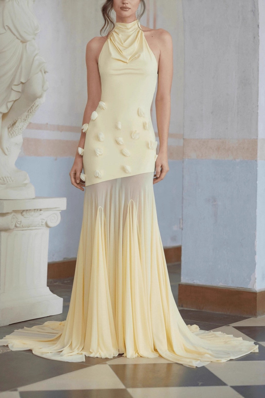 Sexy Backless Halter Paneled Flared Mermaid Party Dress