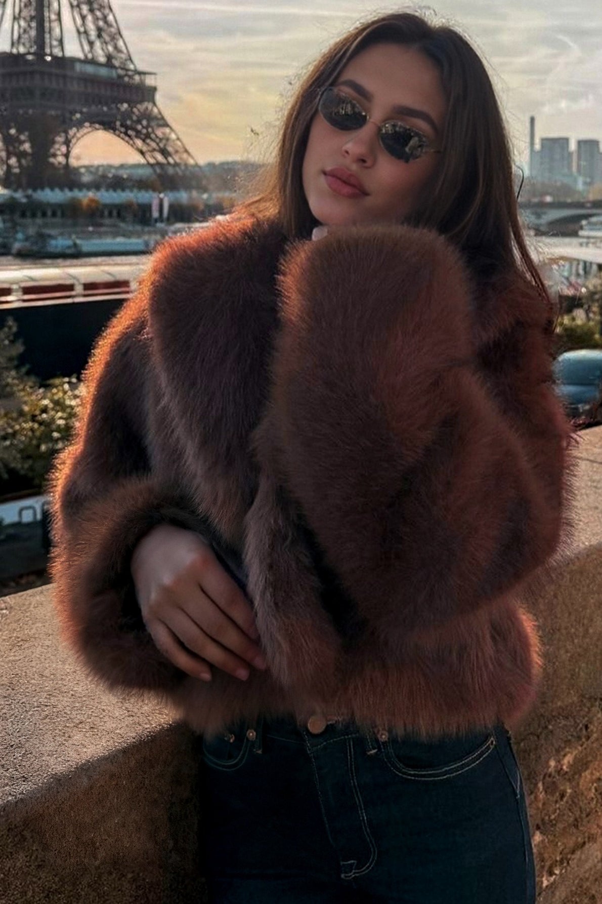 Slouchy Lapel Thick Faux Fur Effect Plush Winter Coat