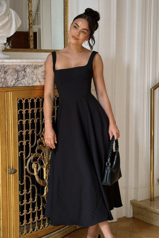 Square Neck Sleeveless Basque Waist A Line Midi Dress 4