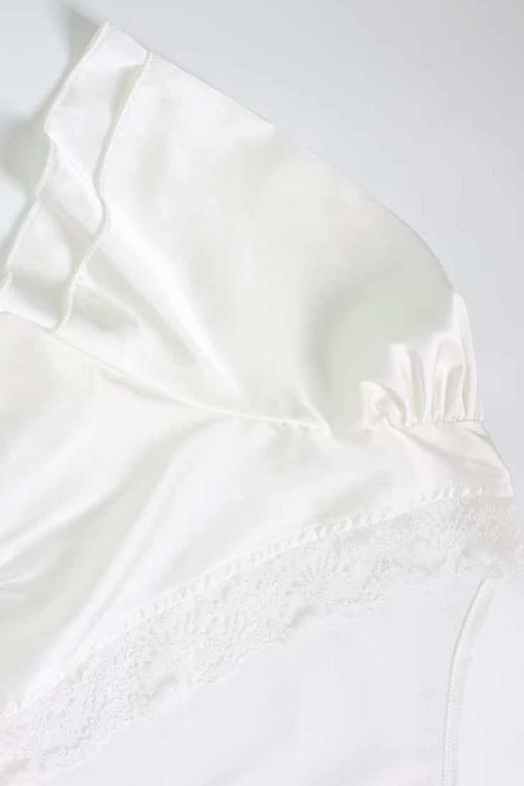 Lace Patchwork Tie Front Slim Fit Short Sleeve Tee