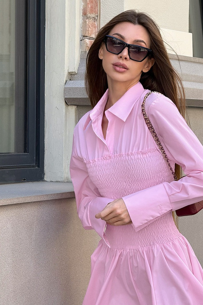Pink Shirt Sleeve Mini Dress