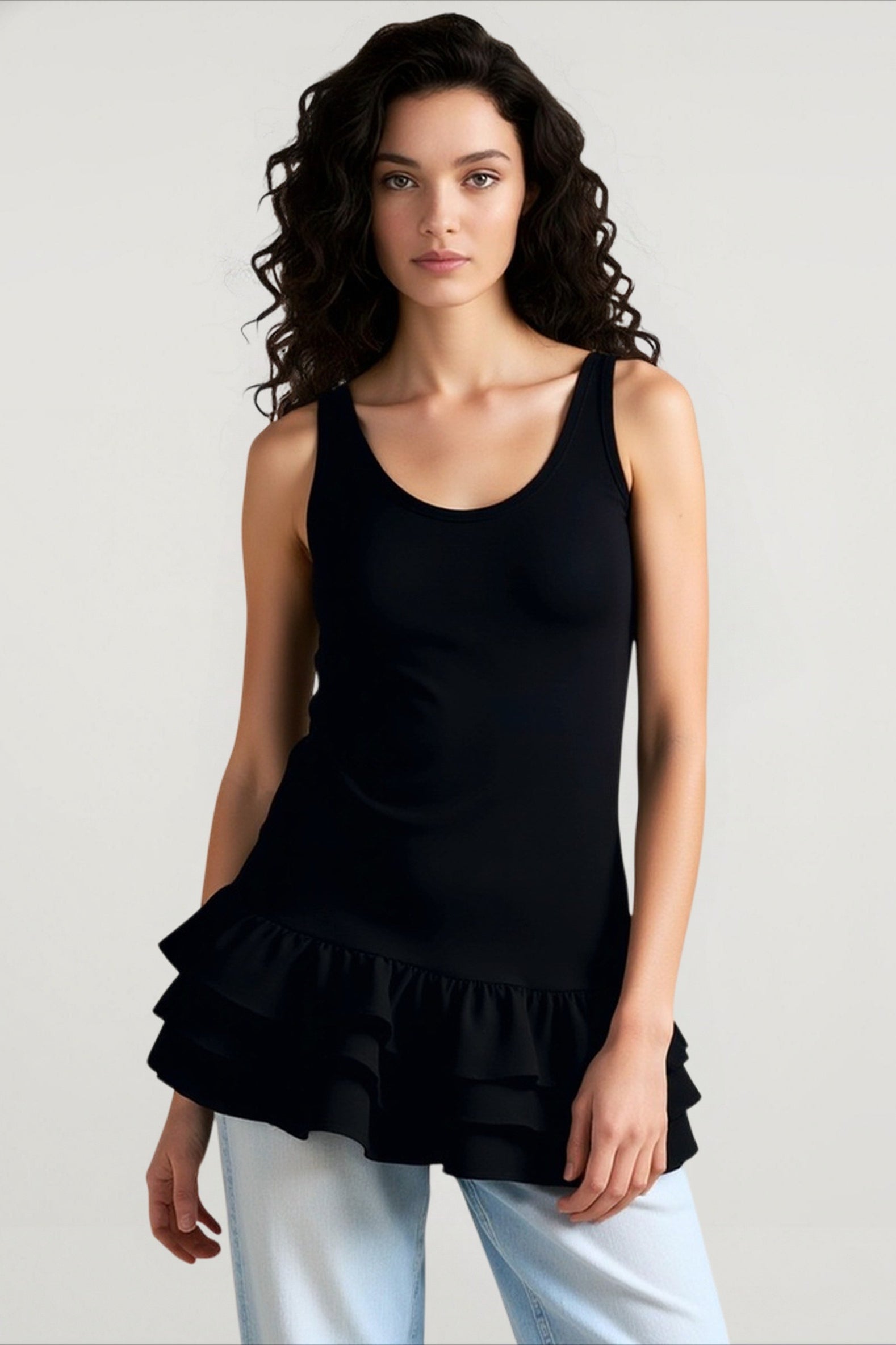 Black tiered hem cami top