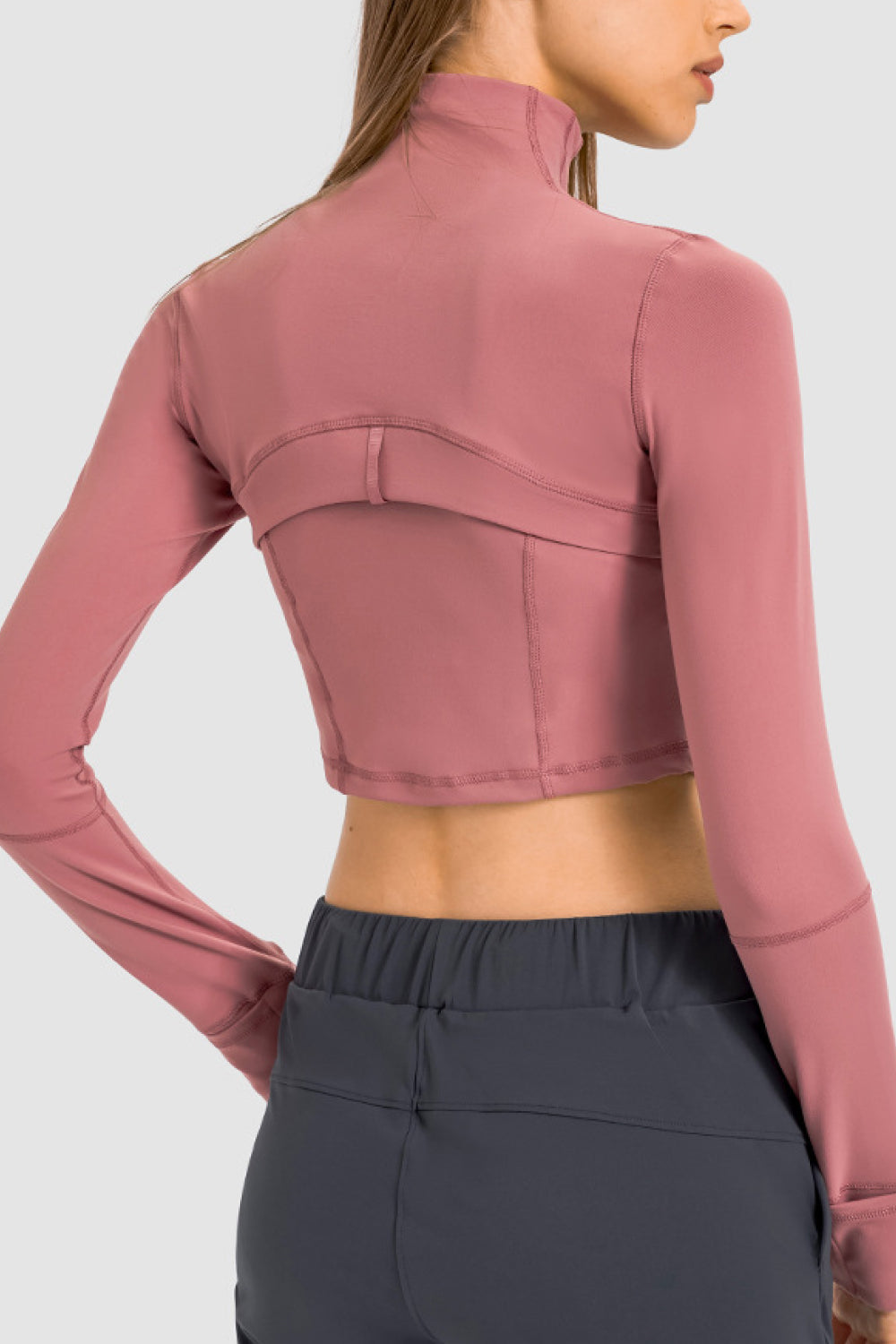 Stand Collar Zip Front Seam Detail Cropped Sports Jacket