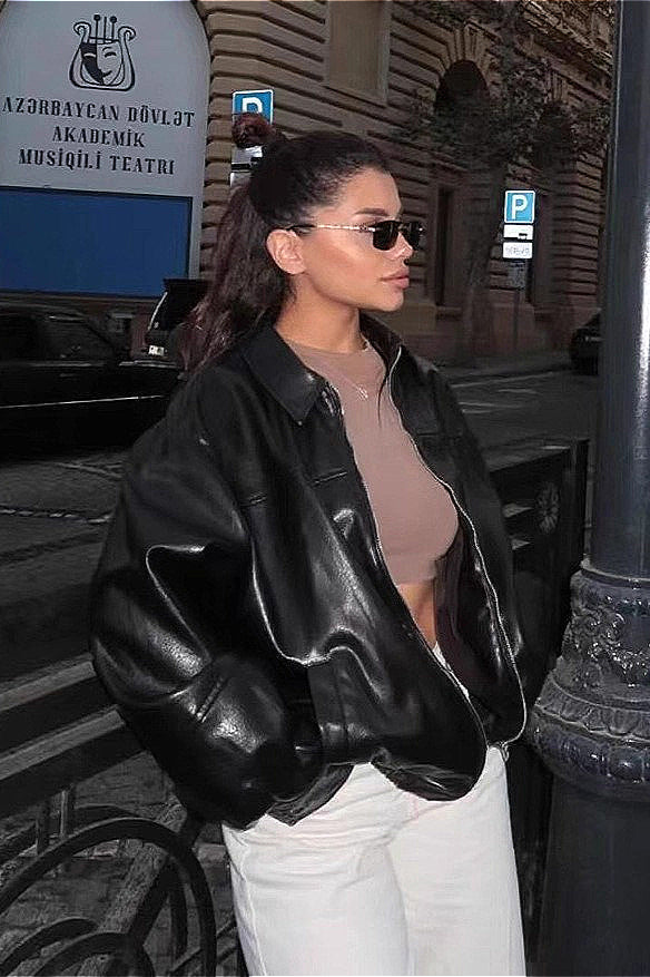 Casual Leather Loose Bomber Jacket