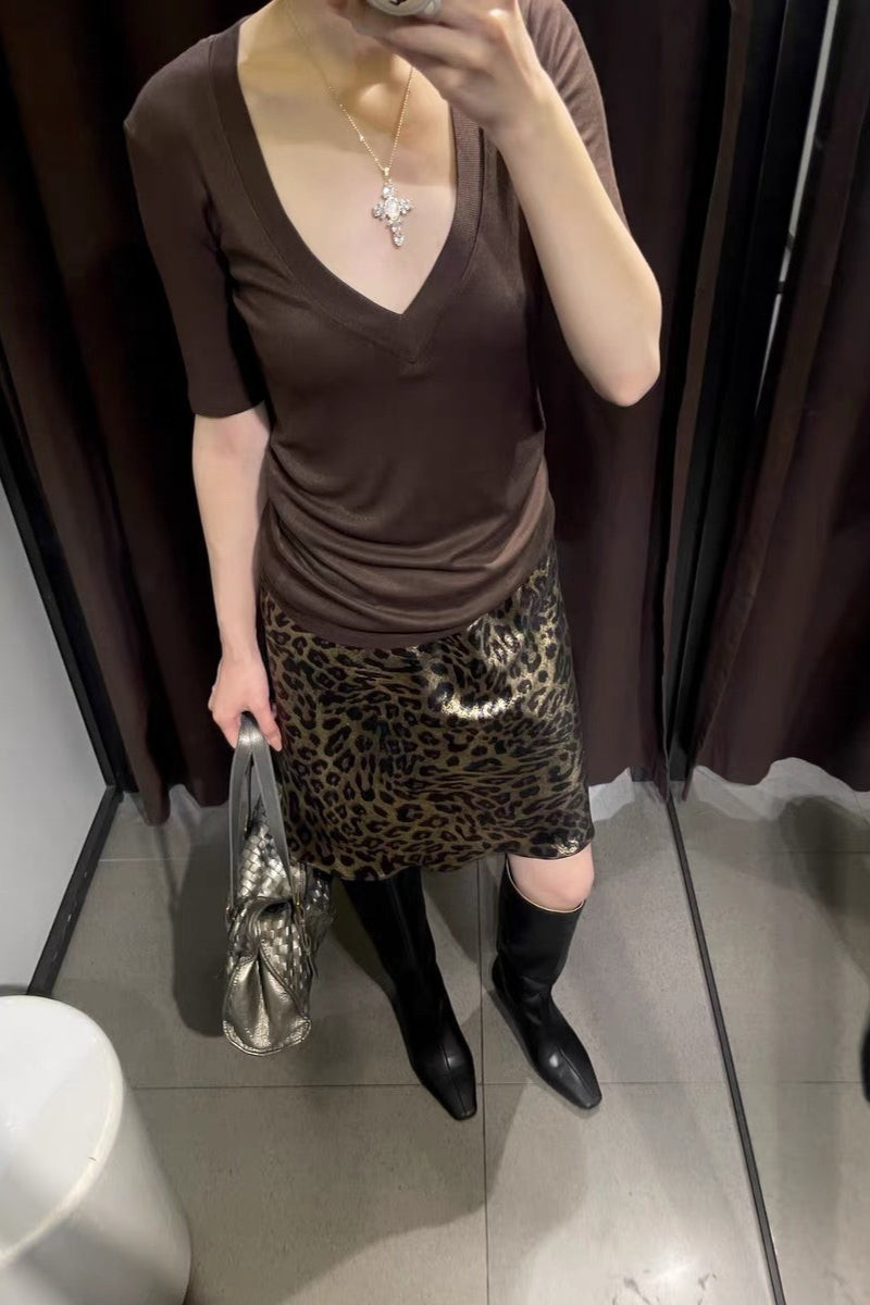 Wrinkle Resistant Leopard ALine Skirt