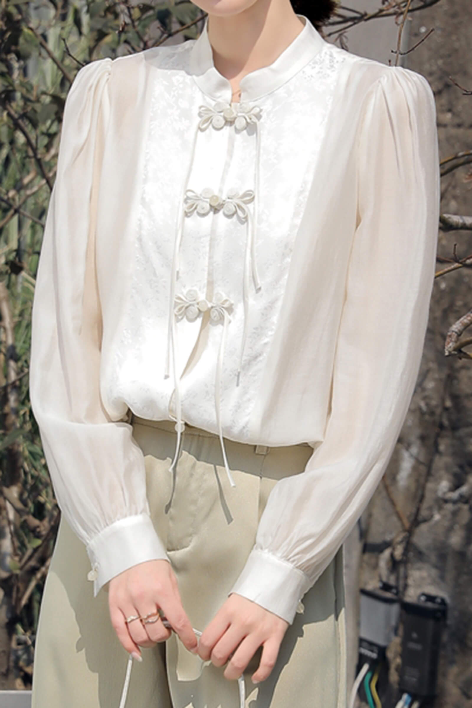 Beige Splice Buckle Shirt