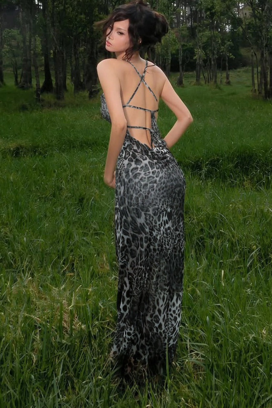 Leopard Open Back Party Slip Dress