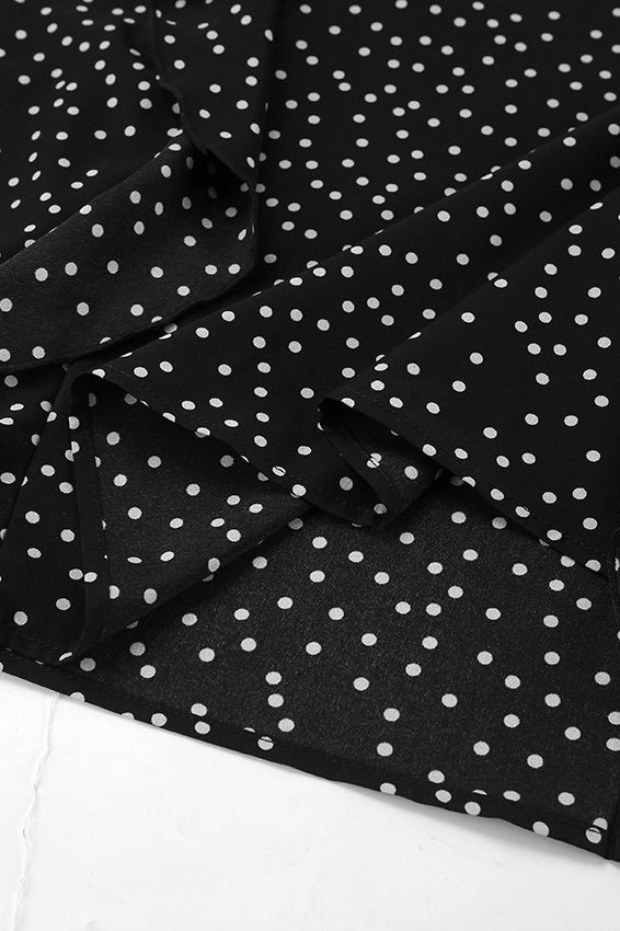 Black V-Neck Polka Dot Puff Sleeve A-Line Maxi Dress 4