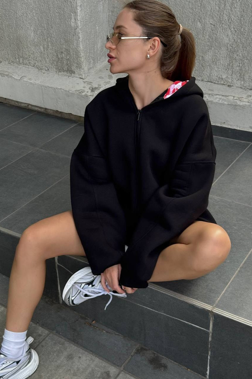 Oversized Boyfriend Lip Print Hoodie