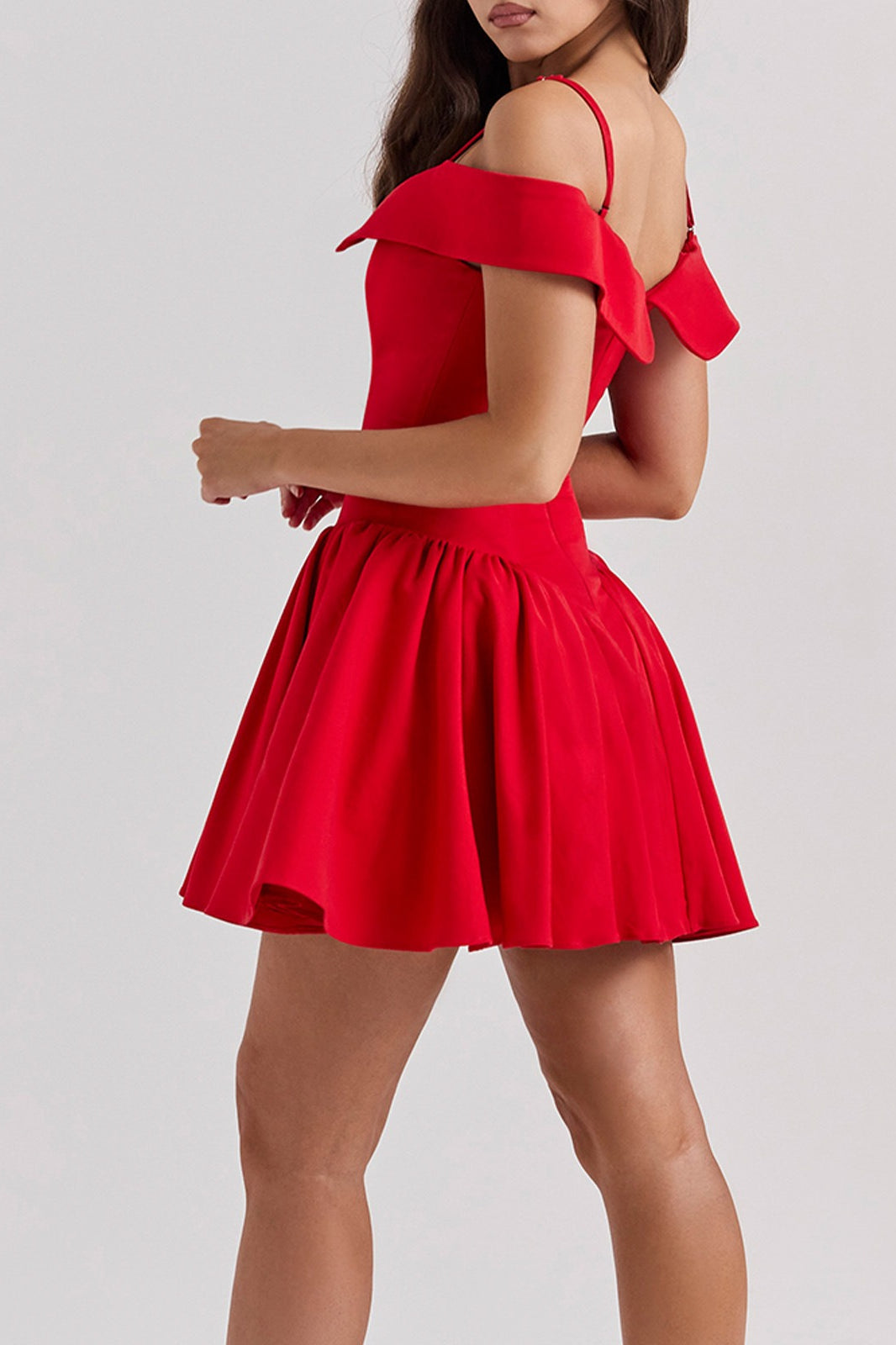 Off Shoulder Lapel Waist Cinch Ballet A Line Slip Dress