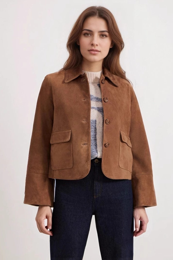 Midweight Suede Notch Collar Coat