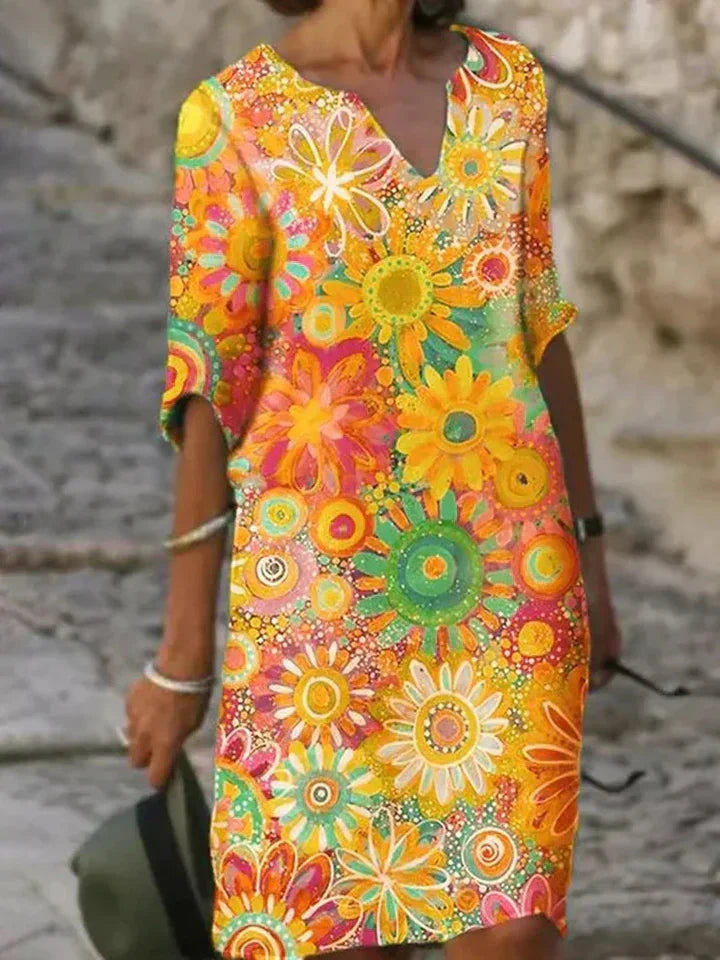 Ileana Aesthetic V Neck Dress with Floral Print Designer Edit