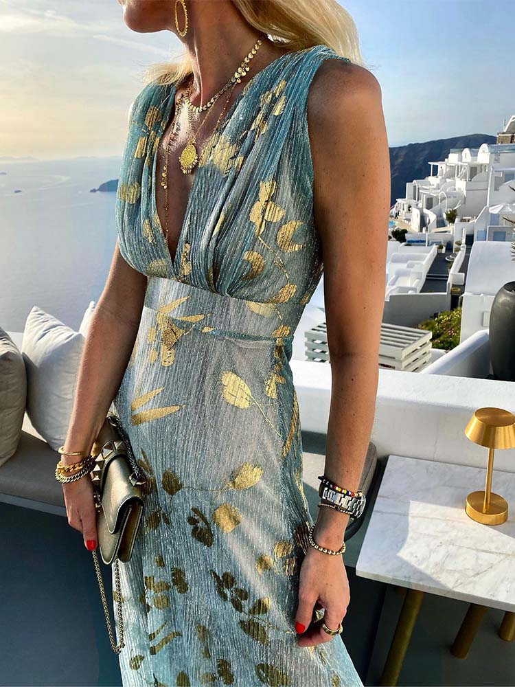 Women Deep V-Neck Maxi Party Dress