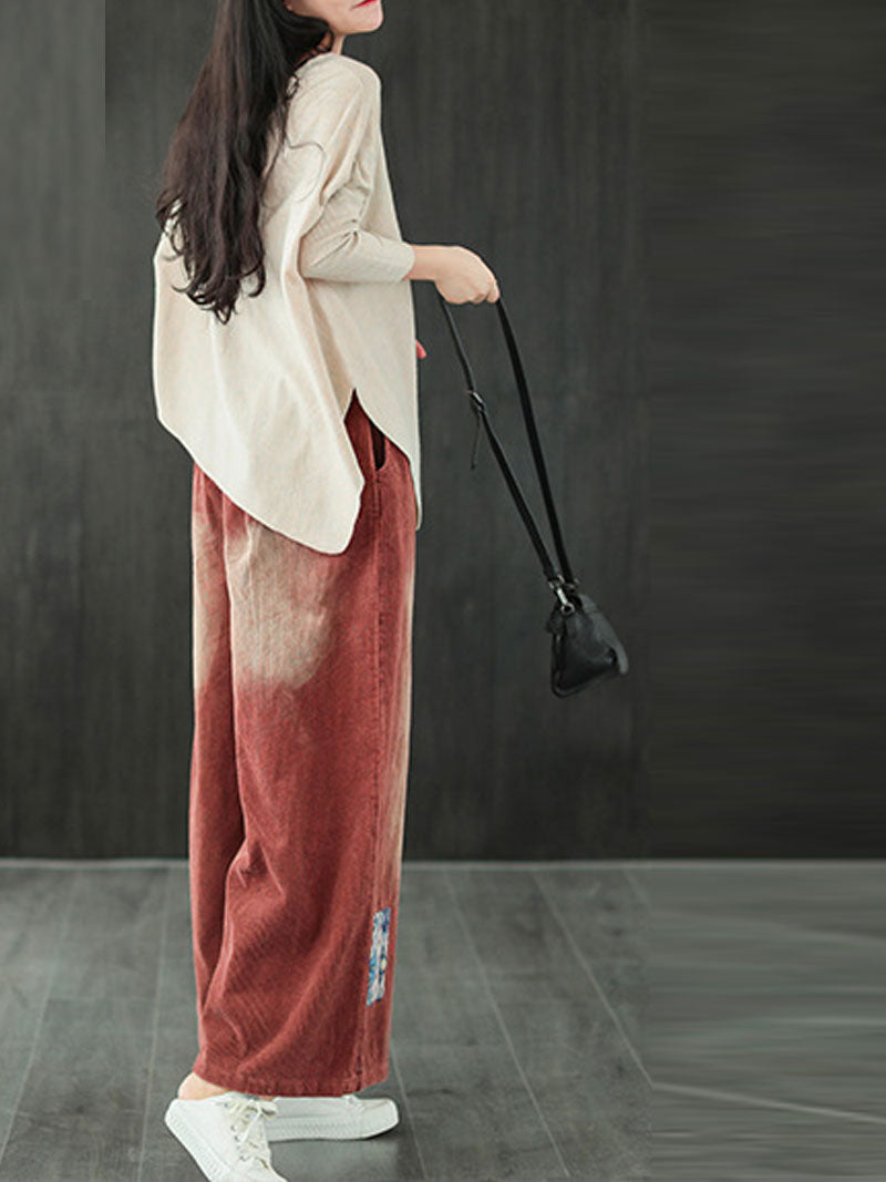 Round Neck Batwing Sleeve Carrot Embroidered Loose Knit Sweater 9