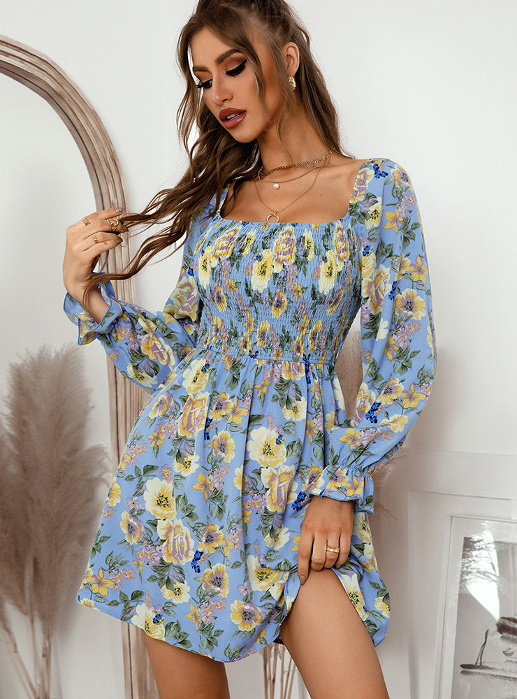Leaf Print Sleeveless Midi Dress S / Green Dresses