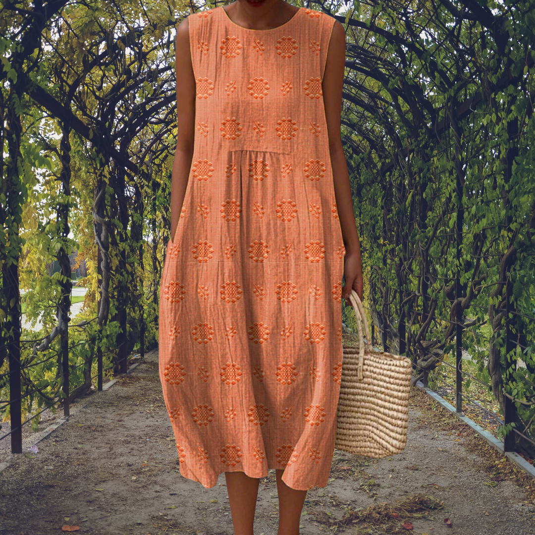 Round Neck Textured Dot Sleeveless Loose A-Line Midi Dress 6