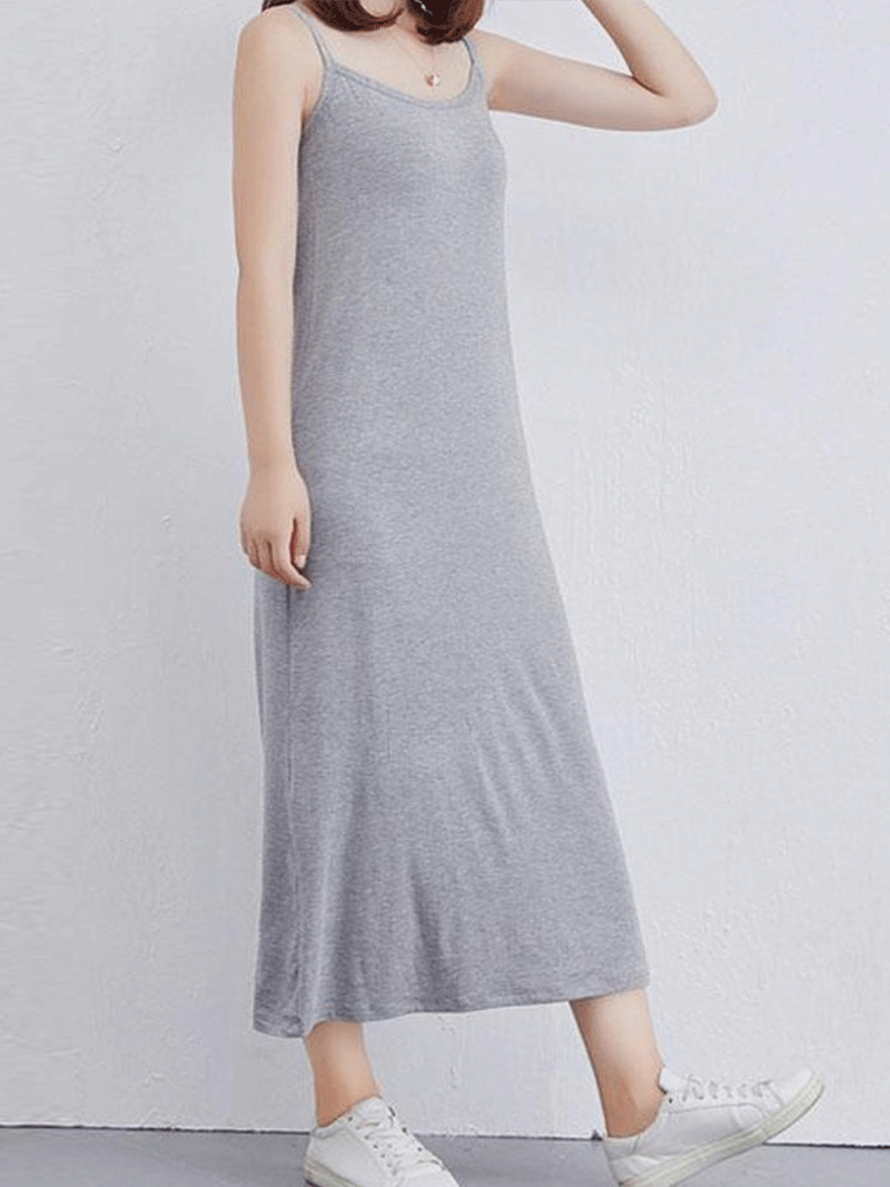 Scoop Neck Spaghetti Strap Modal Slip A-Line Midi Dress