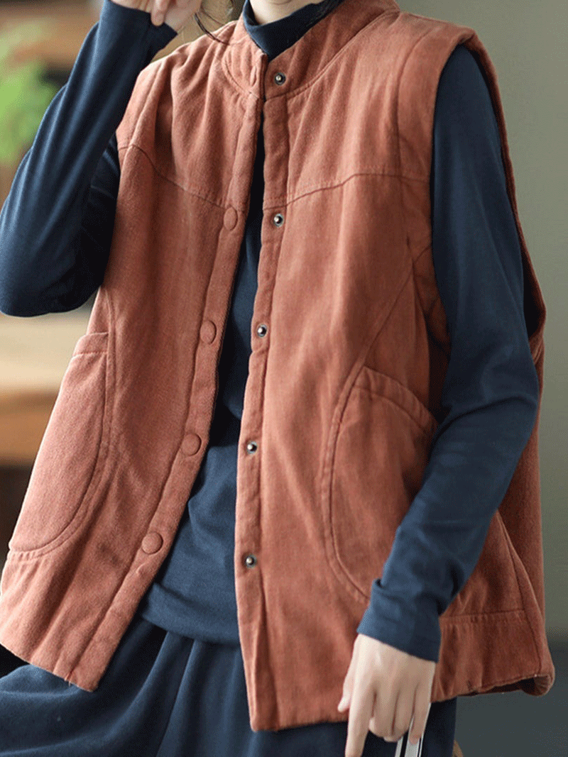 Stand Collar Button-Front Quilted Sleeveless Vest 6