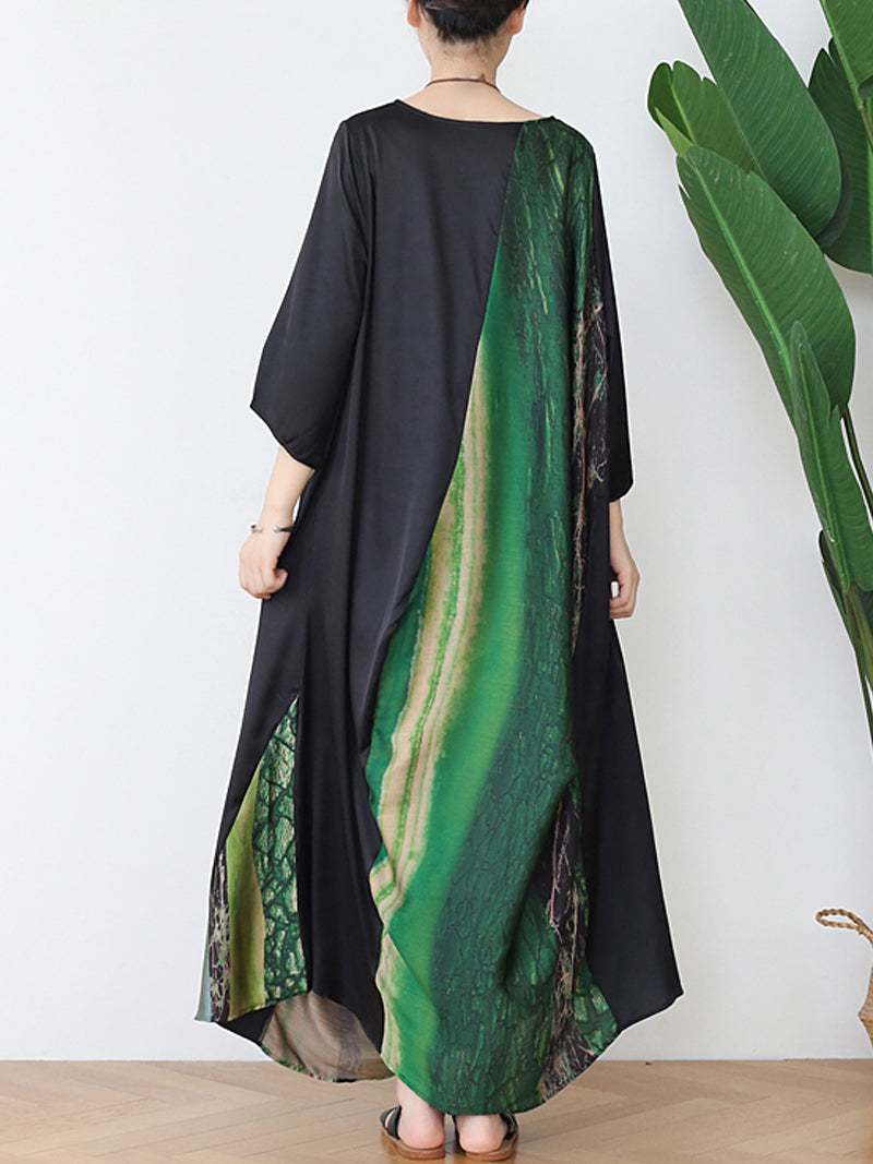 Round Neck Batwing Sleeve Abstract Print Shift Maxi Dress 3