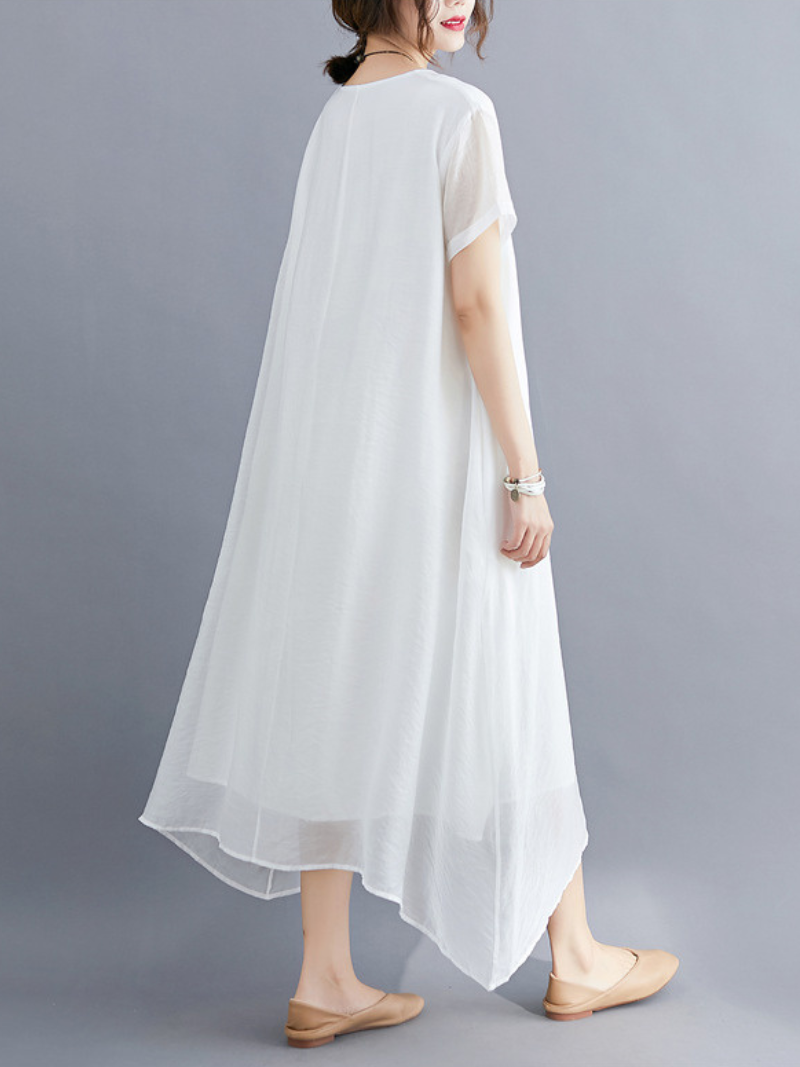 V-Neck Short Sleeve Layered Chiffon Loose A-Line Maxi Dress 6