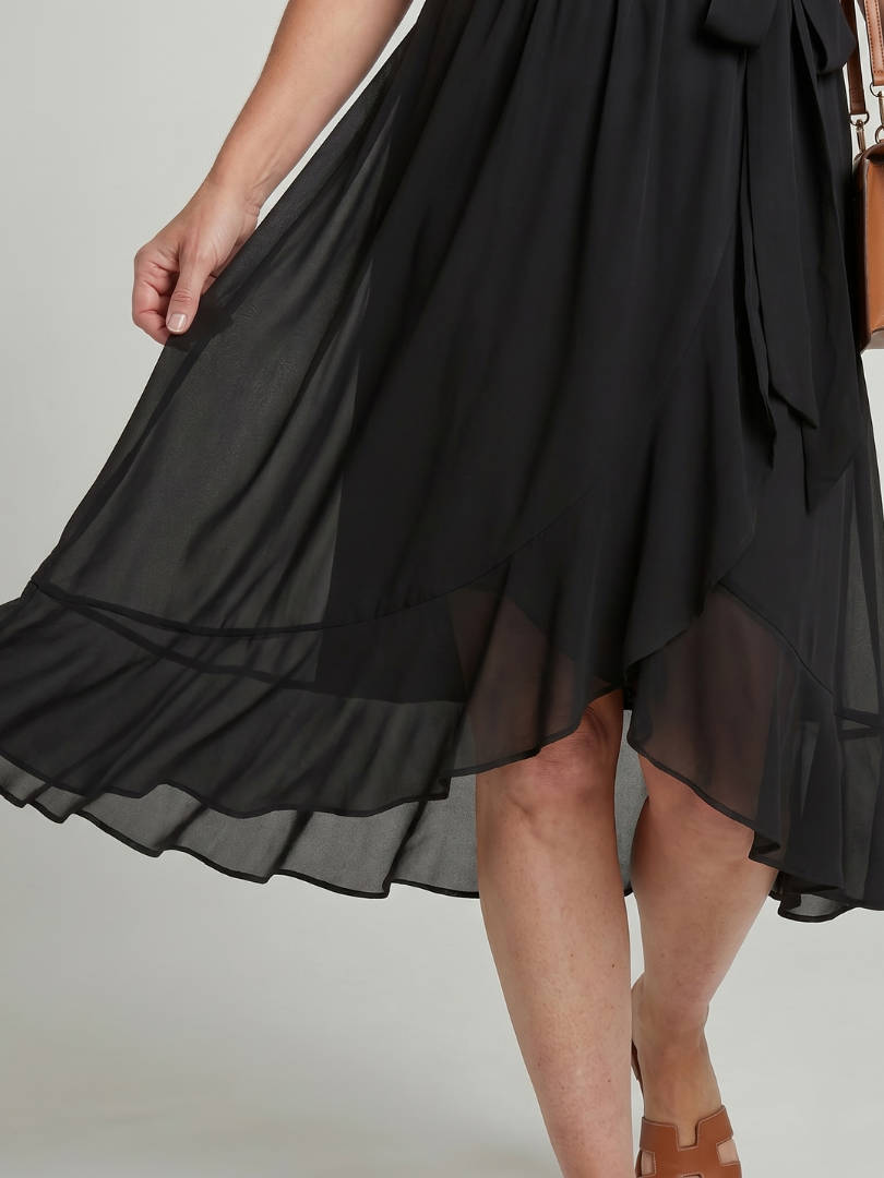 V-Neck Wrap Flutter Sleeve Chiffon Tie Waist Ruffle Hem Midi Dress 5