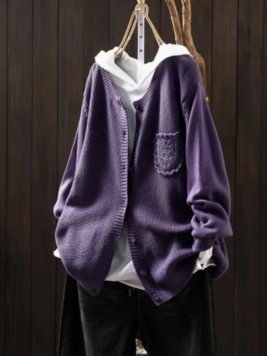 V-Neck Knit Button Front Patch Pocket Long Sleeve Cardigan 8