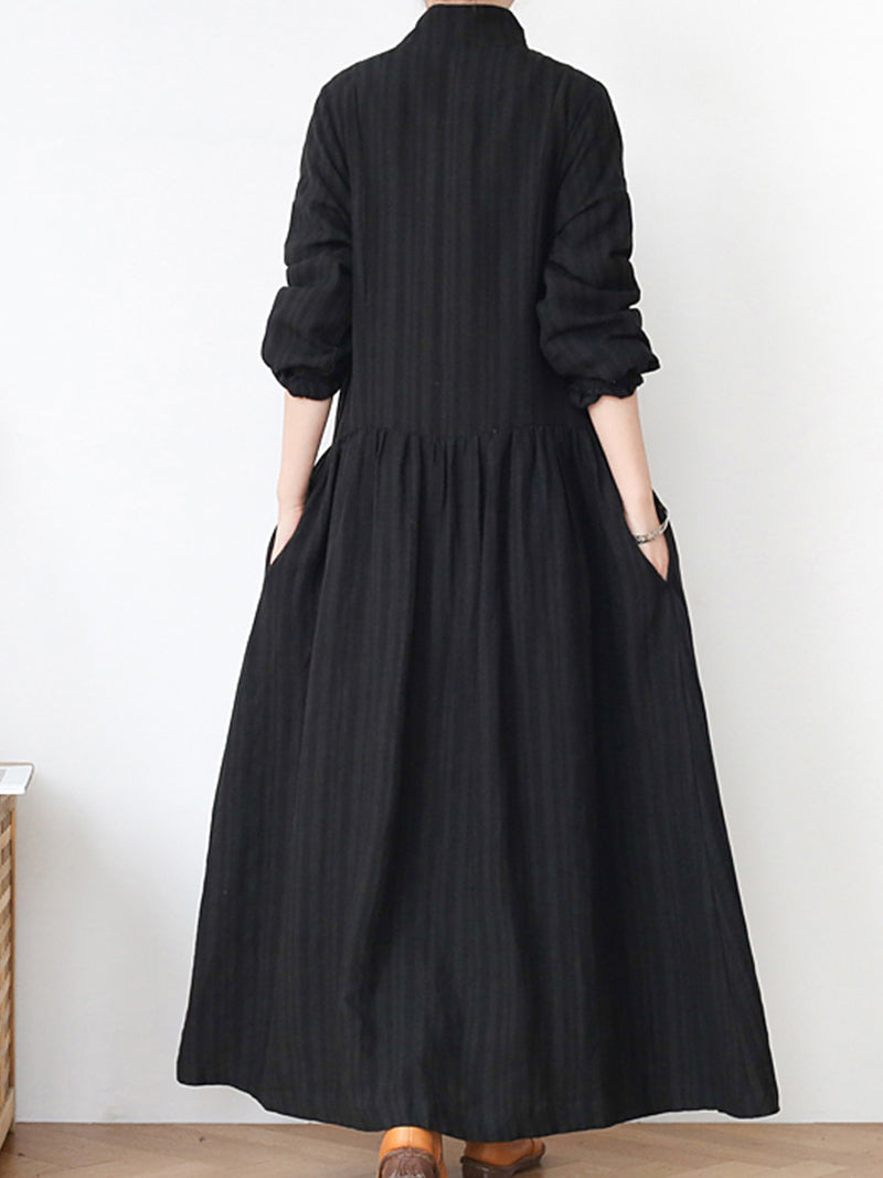 Lapel Collar Button Front Pleated Linen Duster Coat 4