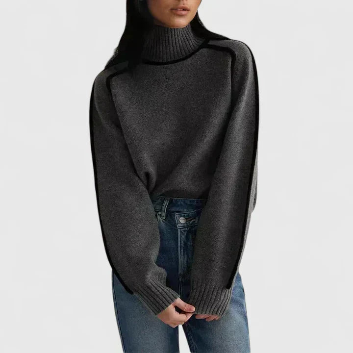 Turtleneck Contrast Trim Long Sleeve Knit Sweater 2