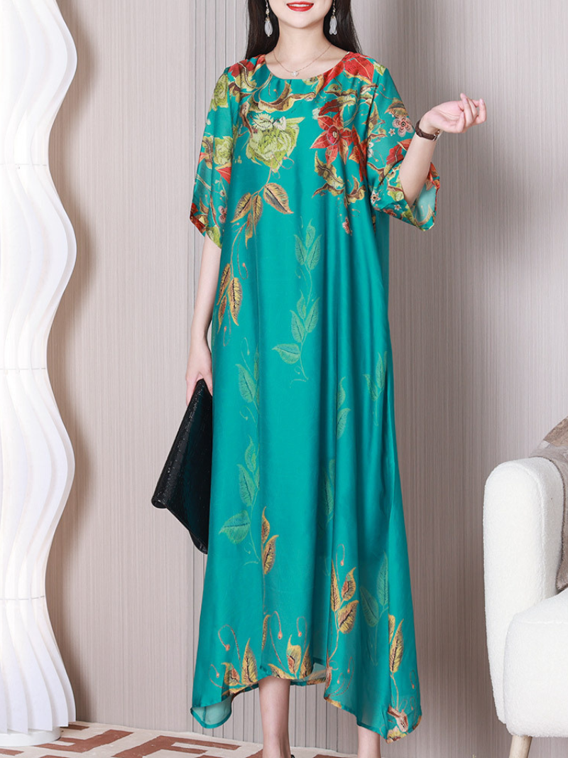 Round Neck Floral Flutter Sleeve Chiffon A-Line Maxi Dress 5