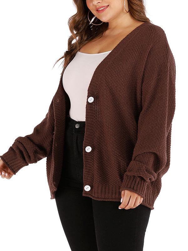Brown V-Neck Button Front Long Sleeve Knit Cardigan Sweater 5