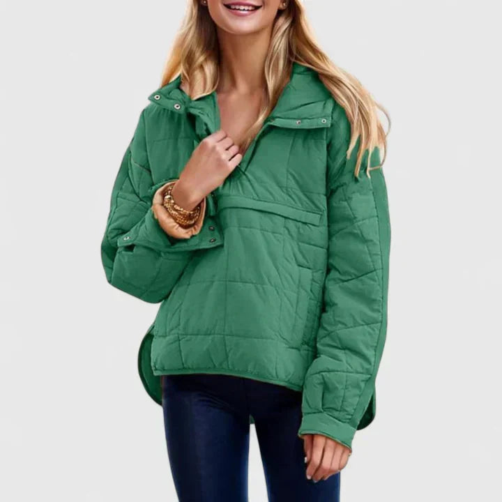 Stand Collar Quilted Half-Placket Pocket Pullover Jacket