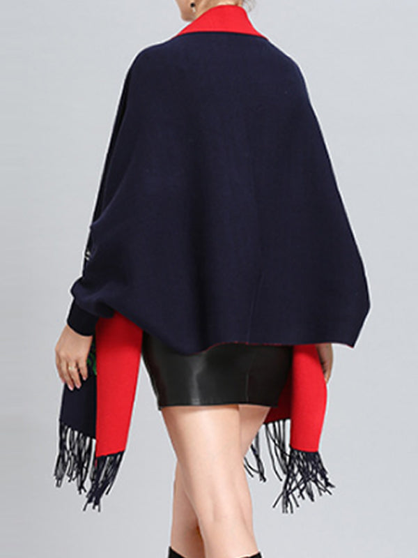 Open Front Phoenix Embroidery Fringe Hem Batwing Cape Cardigan 3