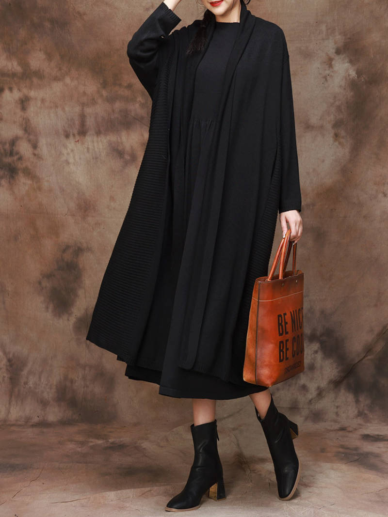 Shawl Collar Open Front Side Pocket Long Cardigan Coat 7
