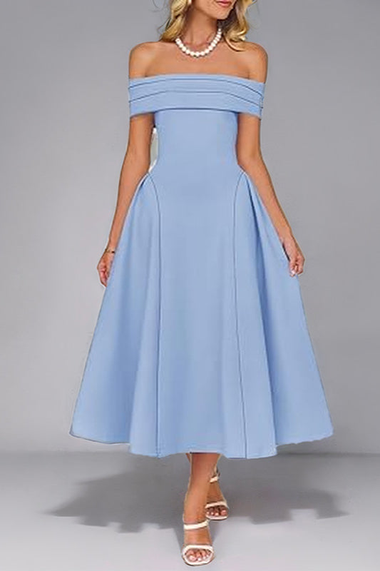 OffShoulder WaistCinched Solid Party Dress