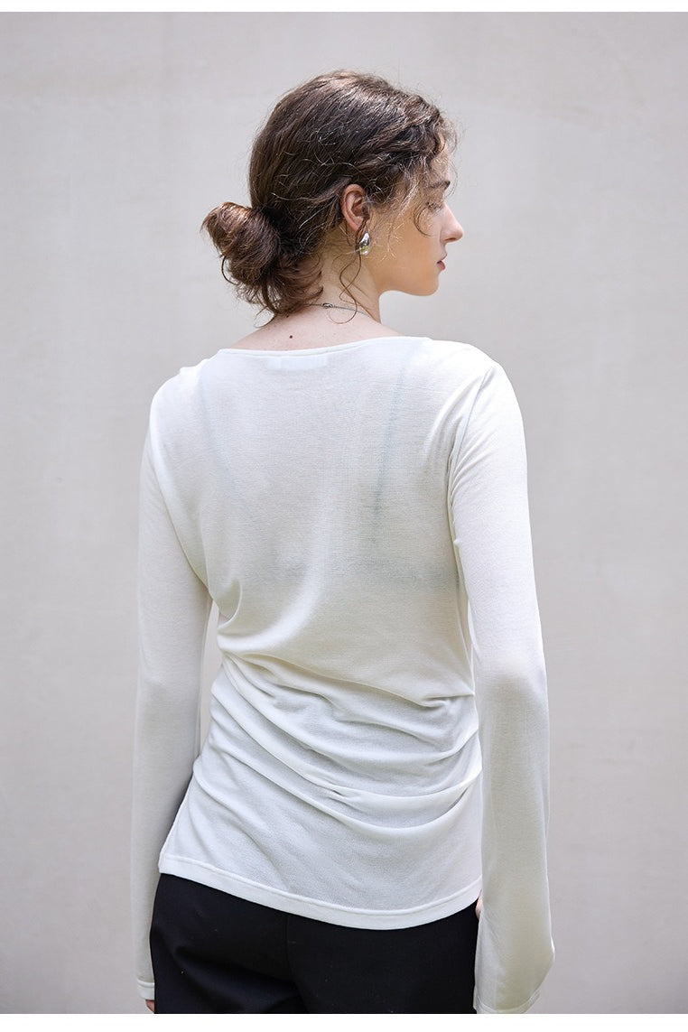 Stylish Wool Tencel Asymmetrical Hem Fitted Base Layer