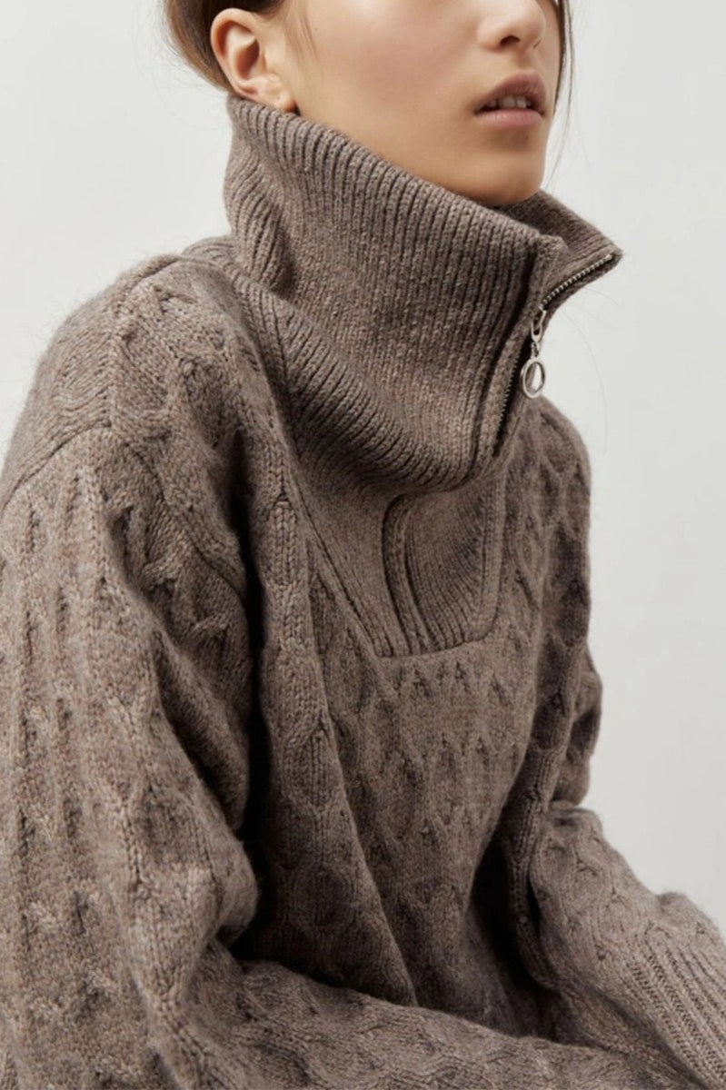 High Neck Half Zip Knit Sweater