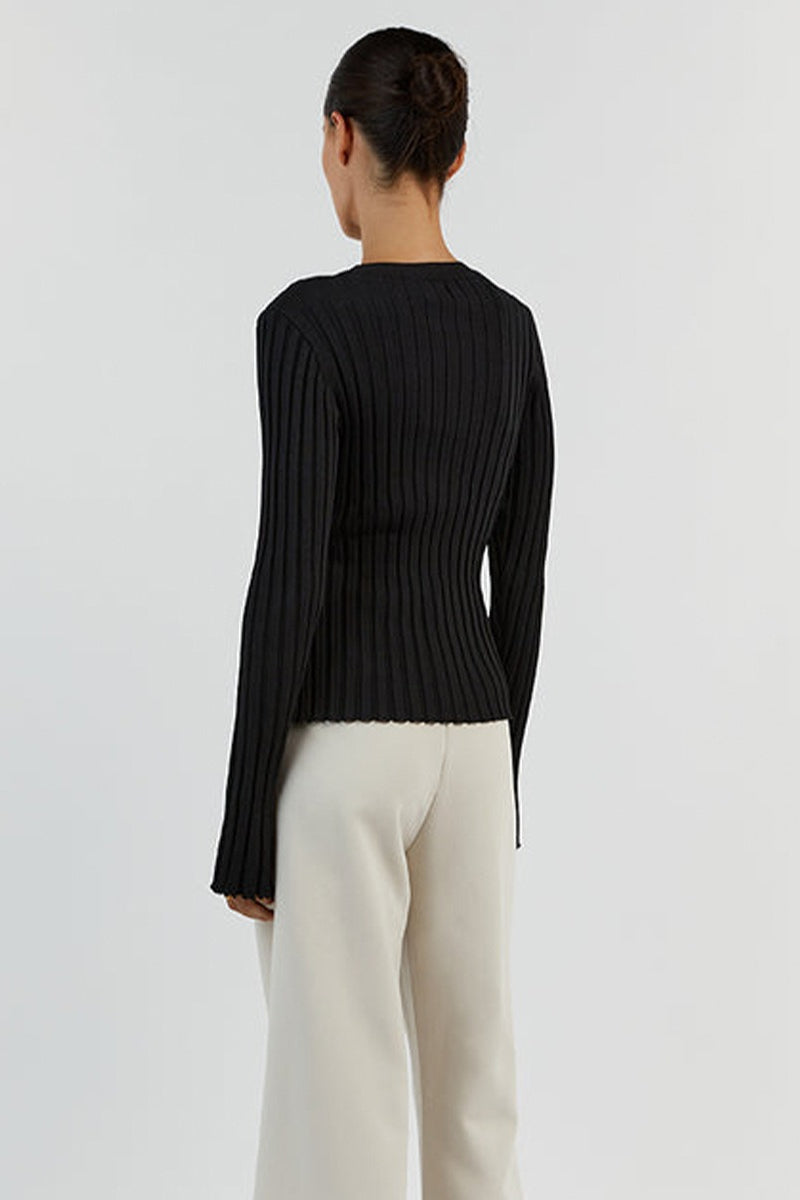 Ribbed Crew Neck Solid Slim Knit Base Layer