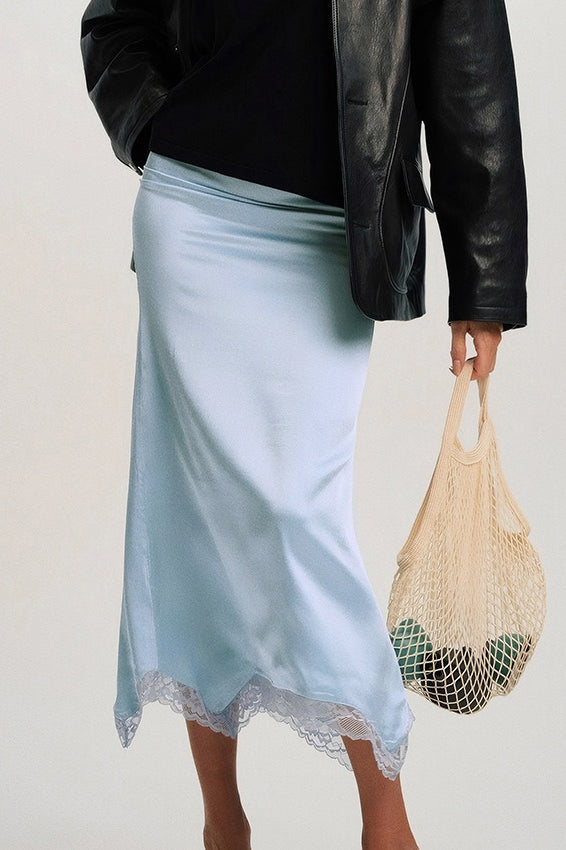 Lace Trim Asymmetric Skirt