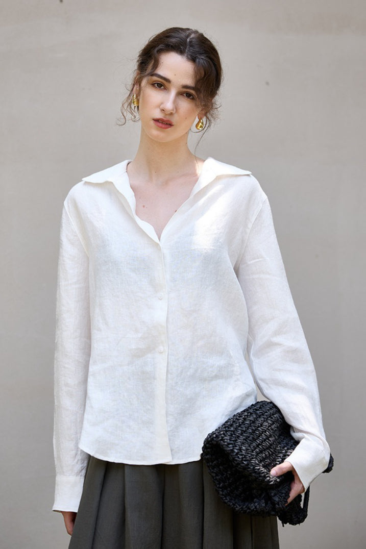 Linen V Neck Relaxed Blouse