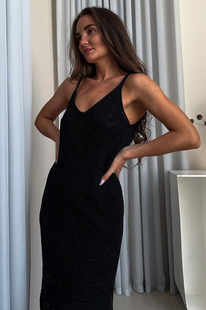 Cami U-Neck Crochet Knit Maxi Sweater Dress
