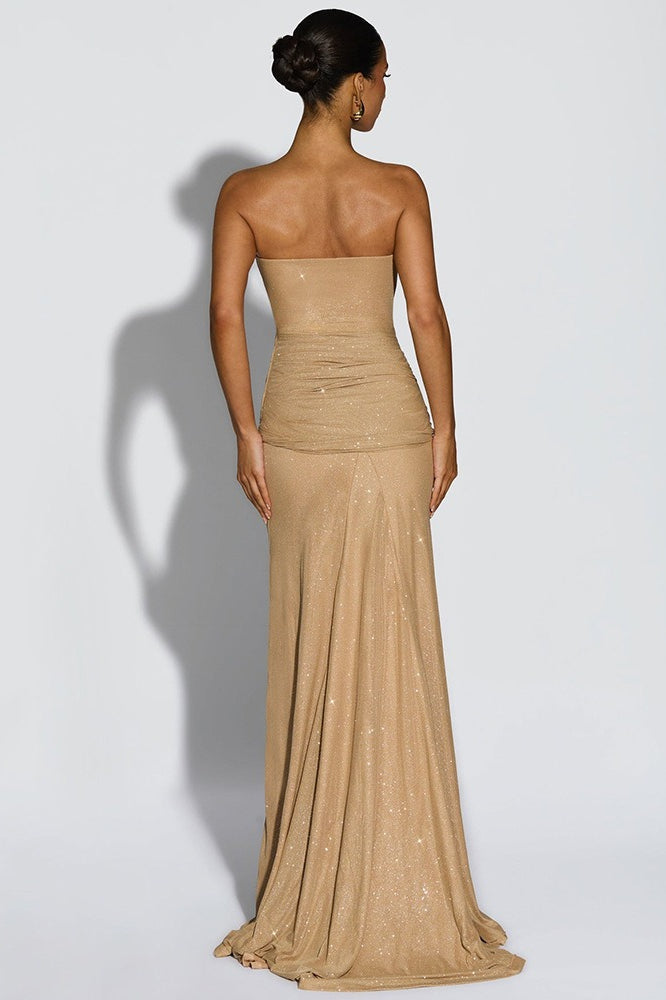 Silver-Foil Strapless Slim-Fit Party Dress