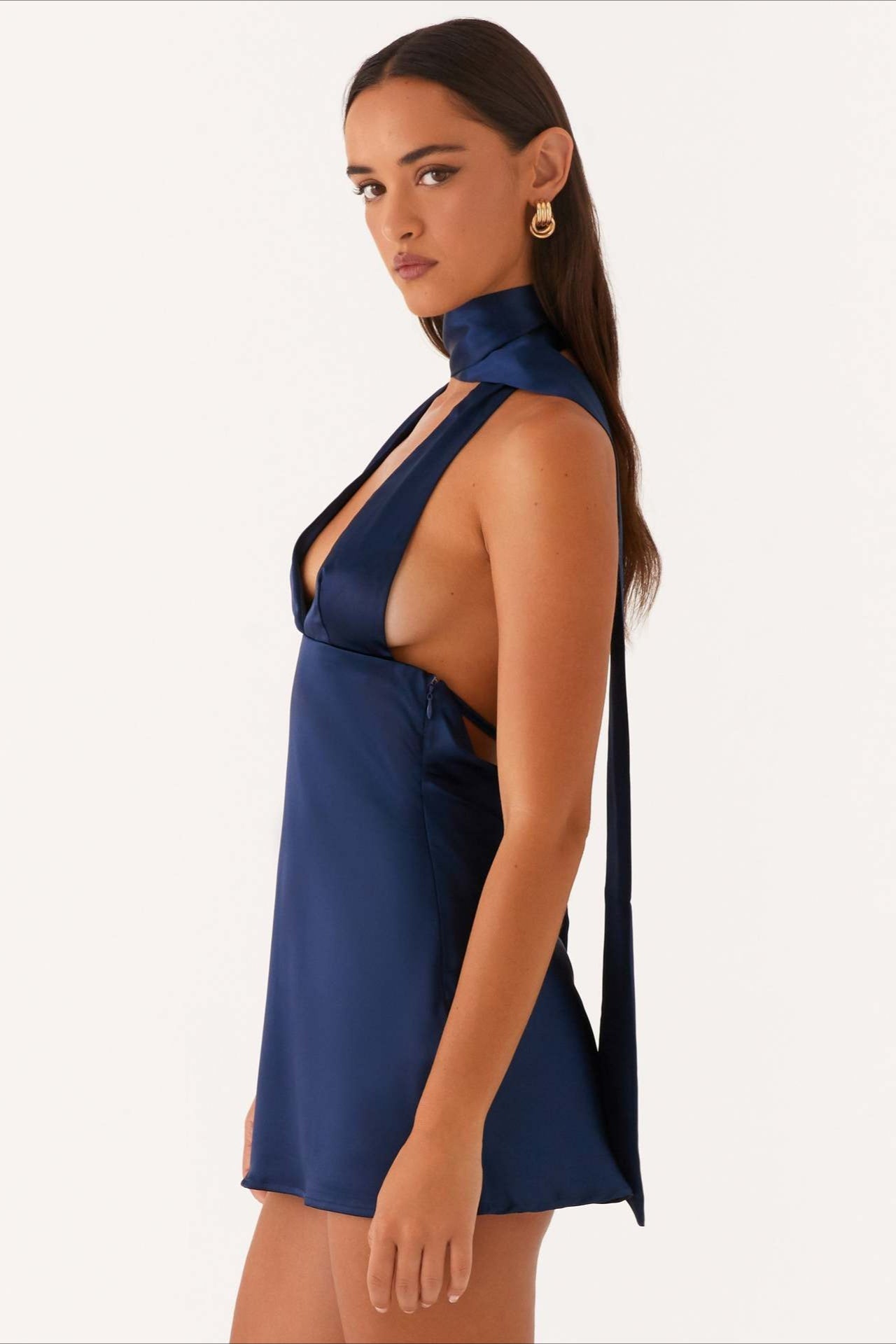 Deep V Backless Ribbon Dress