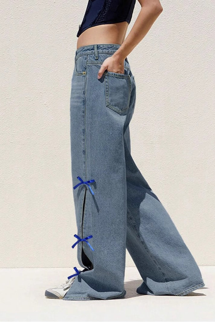 Contrast Bow Straight Jeans