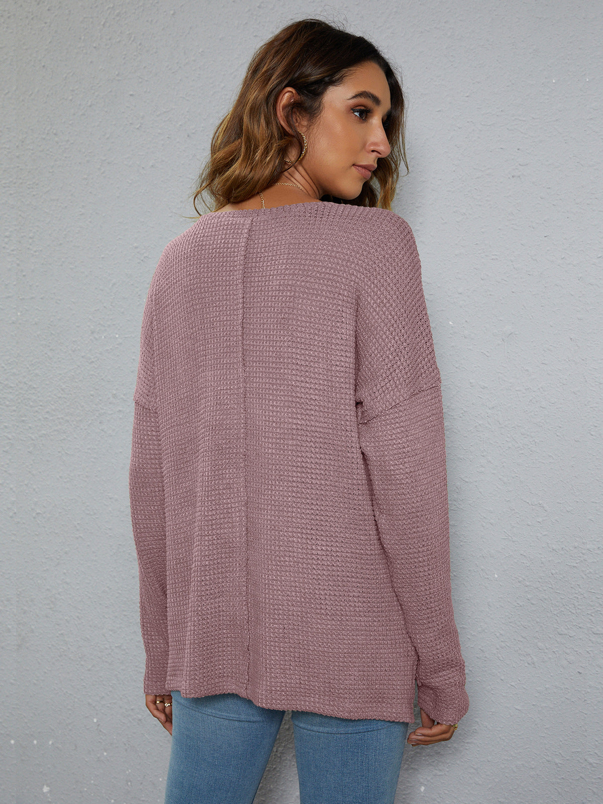 High-Low with Top Dropped Waffle-Knit Shoulder