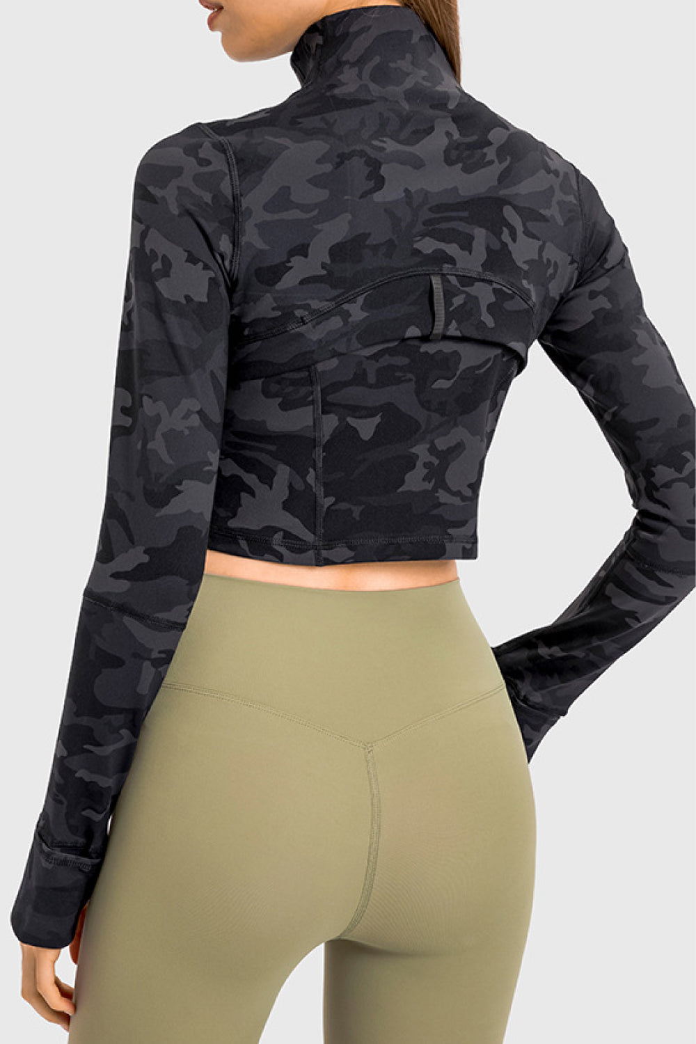 Stand Collar Zip Front Seam Detail Cropped Sports Jacket