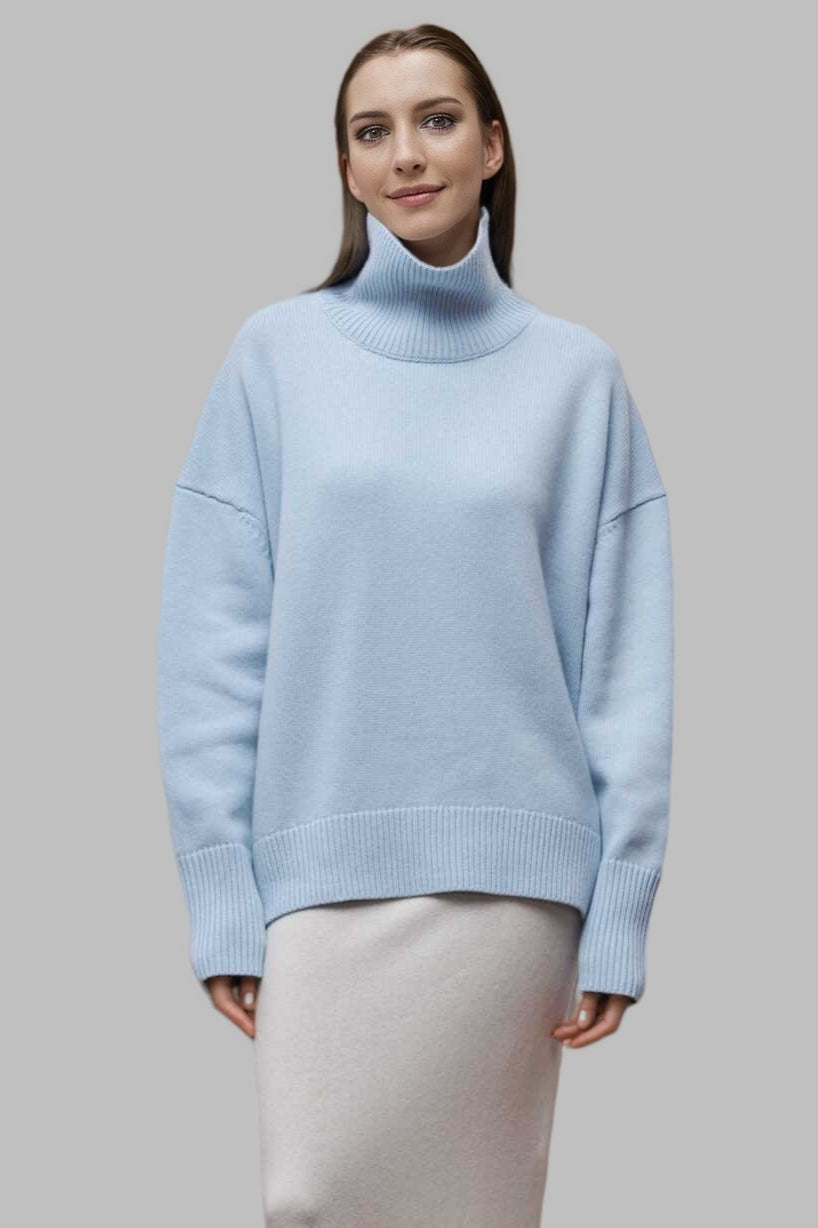 Versatile Solid Turtleneck Euro Sweater
