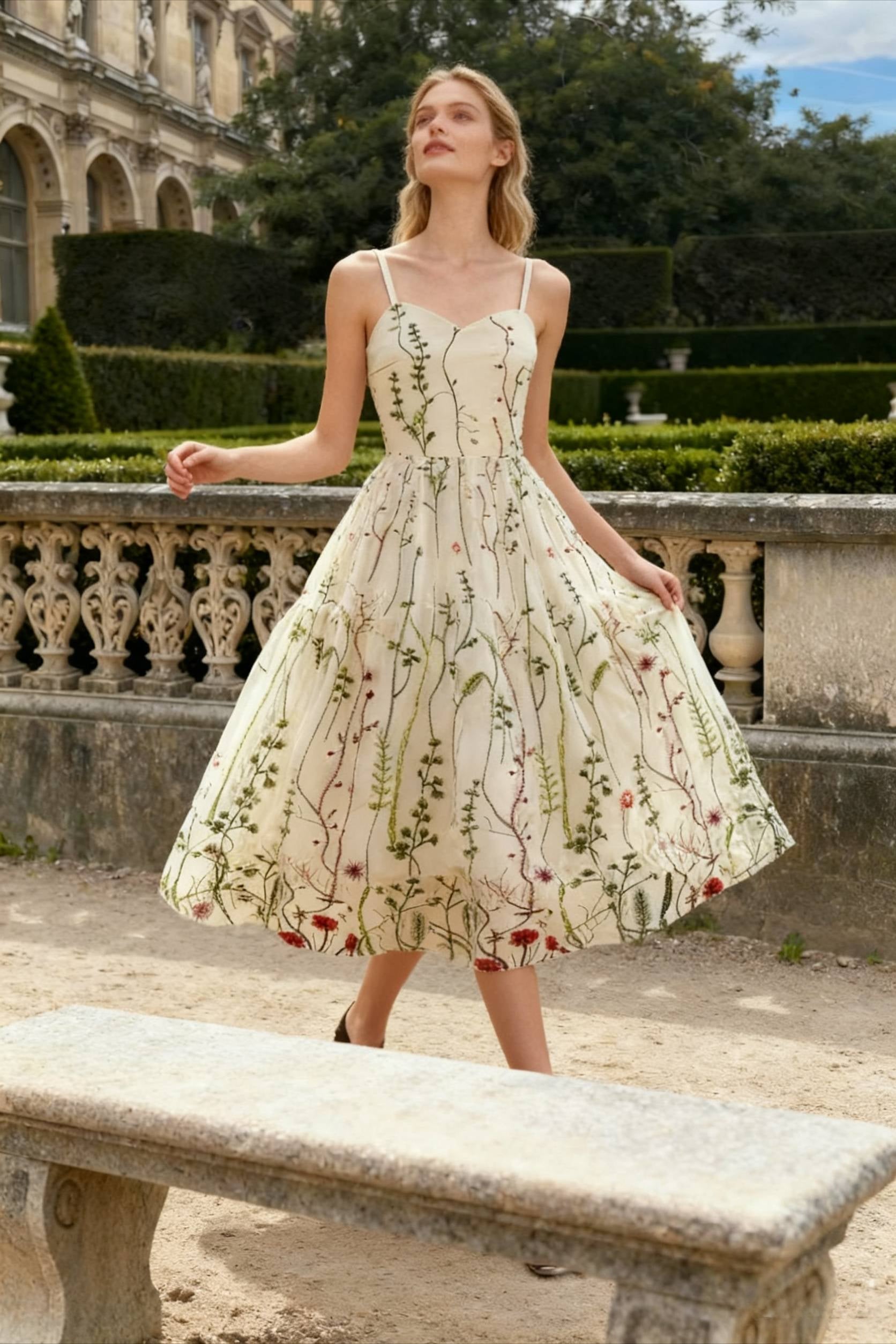 Party Mesh Flowered A Embroidery for Gown Line Summer
