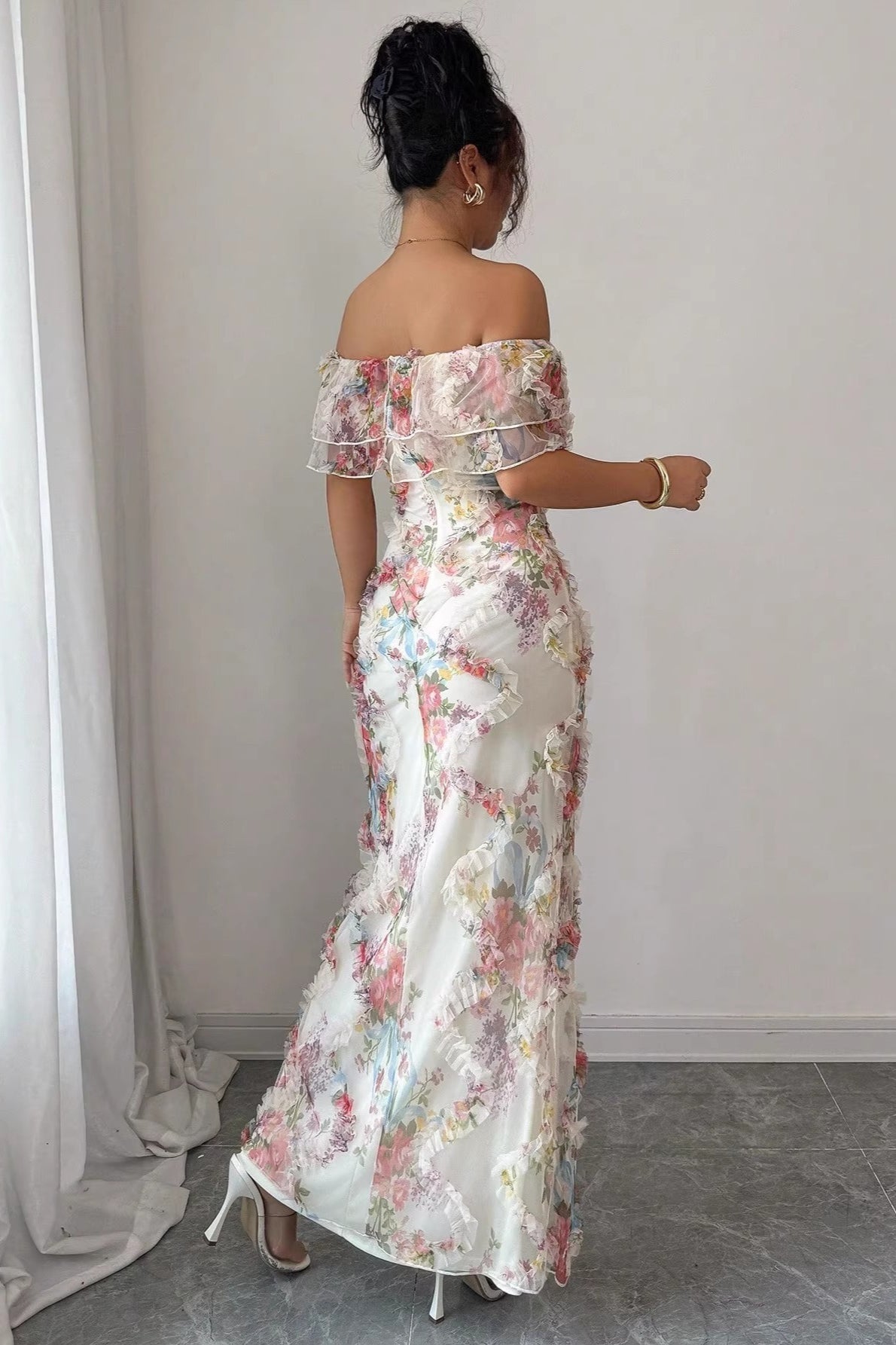 Off Shoulder Bodycon Long Print Floral Dress