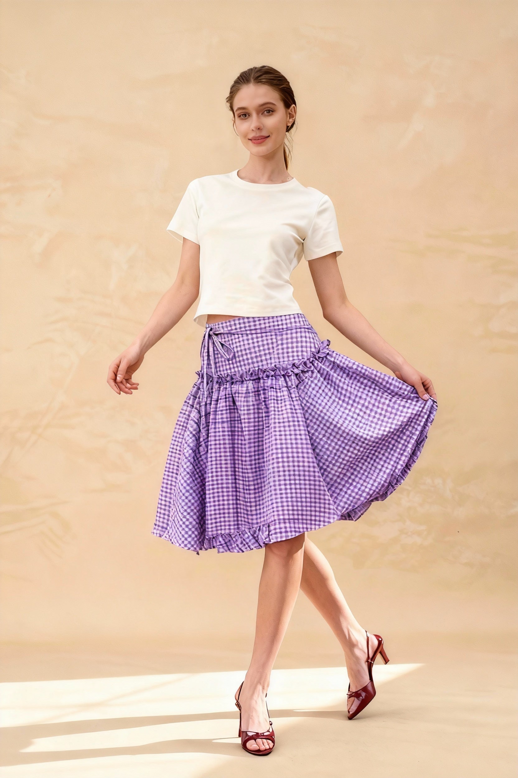 Plaid Tiered Ruffle Aline Skirt