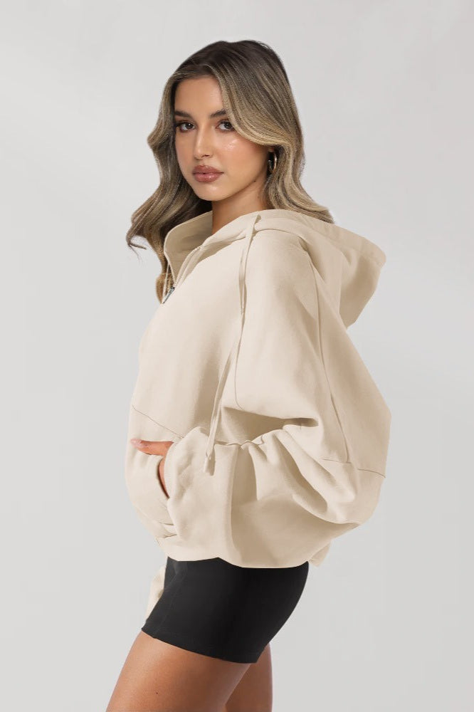 Solid Casual Long-Sleeve Zip Hoodie
